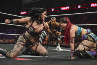Bianca Bella vs Rhea Ripley Vs. Iyo Sky from WWE WrestleMania 41