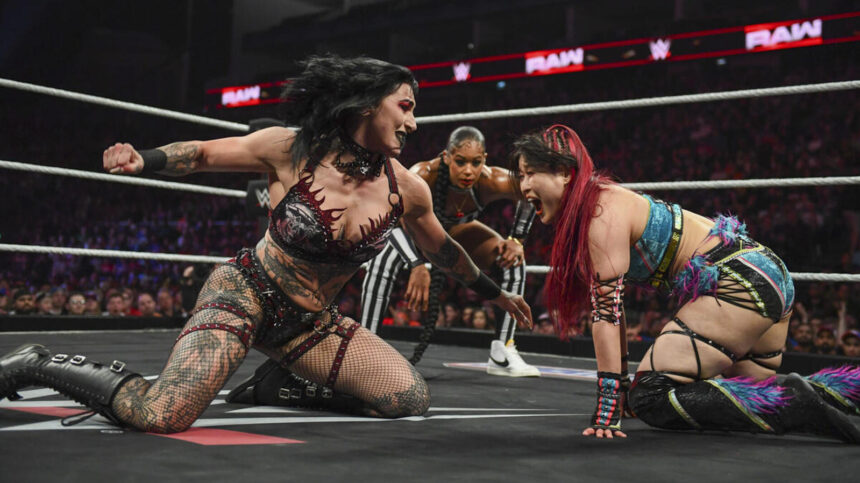 Bianca Bella vs Rhea Ripley Vs. Iyo Sky from WWE WrestleMania 41