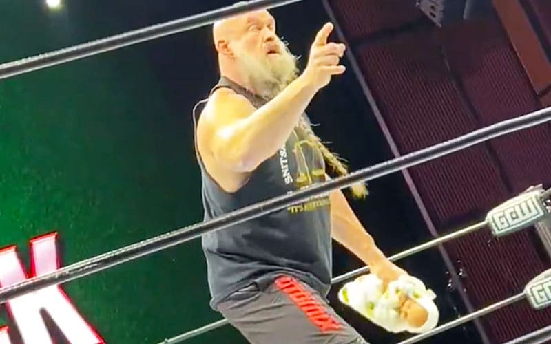 Former WWE star Jean Snitzky recreates the infamous baby kick spot during the GCW event