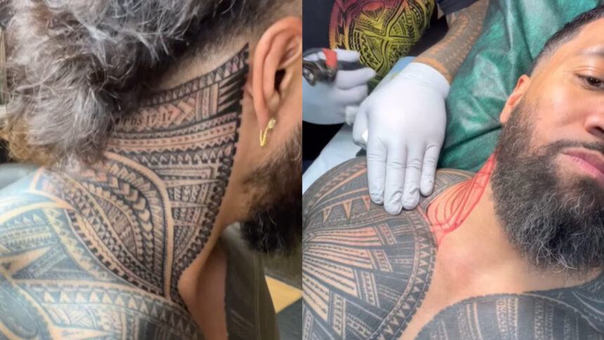 Jey Uso reveals neck tattoo after victory in WWE World Title