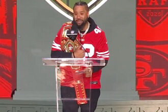 Jimmy Uso announced the 49ers pick in the 2025 NFL Draft
