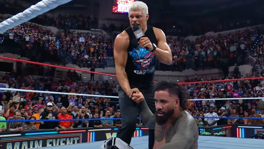 Cody Rhodes returns to WWE SNME and helps Jey Uso retain the world title and set up a MITB match
