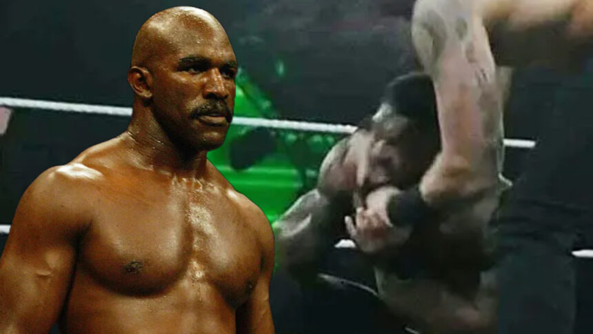 Evander Holyfield's son bites ears during WWE LFG