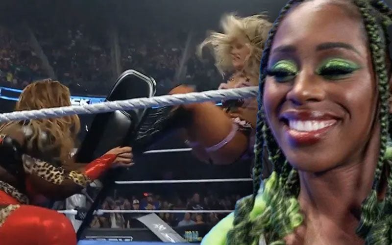 Naomi taunts Nia Jacks after a shot of evil chairs and leaves him bloody in Smackdown