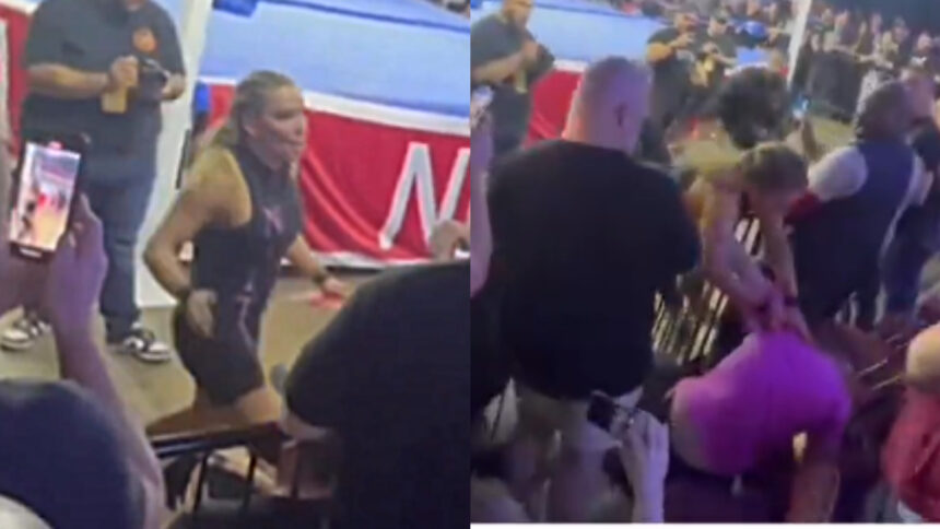 Natalia attacks Heclar after the defeat of the NWA Crockett Cup