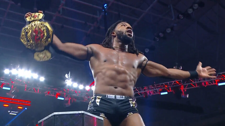 Trick Williams defeats Joe Hendry to win the TNA World Championship on the WWE NXT battlefield