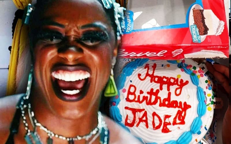 Naomi lets the razor blade slide onto the birthday cake for Jade Cargill in an intrusive video