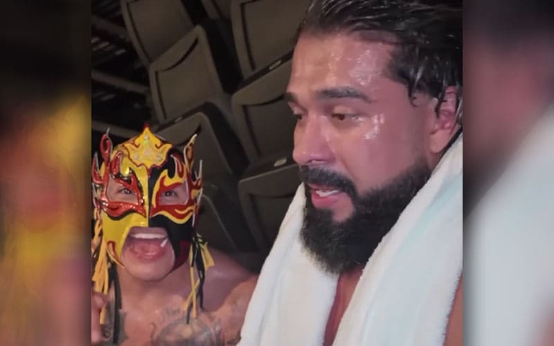 Rey Fenix ​​and Andrade call for a shot of WWE Tag Team Gold after SmackDown's victory