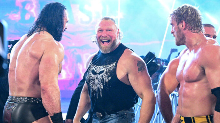 Paul Heyman reacts to Brock Lesnar's fall during WWE Raw entrance