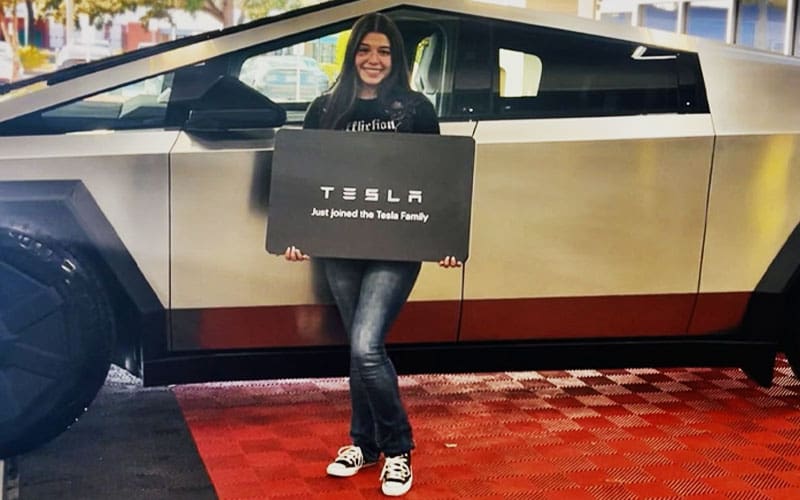 Eddie Guerrero's daughter Kaylee drives the new Tesla Cyberbeast