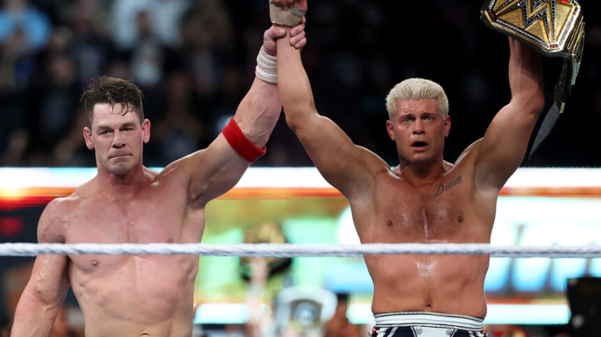 WWE Champion Cody Rhodes gets emotional following John Cena's final match on SNME