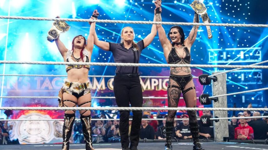 Rhea Ripley & IYO SKY defend the WWE Women's Tag Team Championship in SNME's first defense match